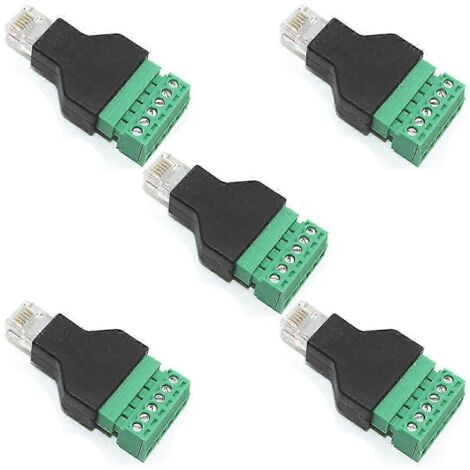 Lot de 5 adaptateurs RJ12 mâle vers bornier à vis 6 broches pour rallonge de câble Cat3 pour combiné téléphonique, connecteurs modulaires RJ12 6P6C noirs