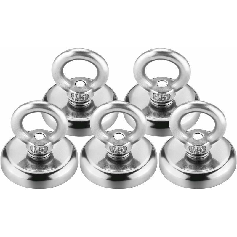 Lot de 5 aimants de pche de levage, force de traction de 100 lb, aimants super puissants, grands aimants en terres rares, puissants aimants de