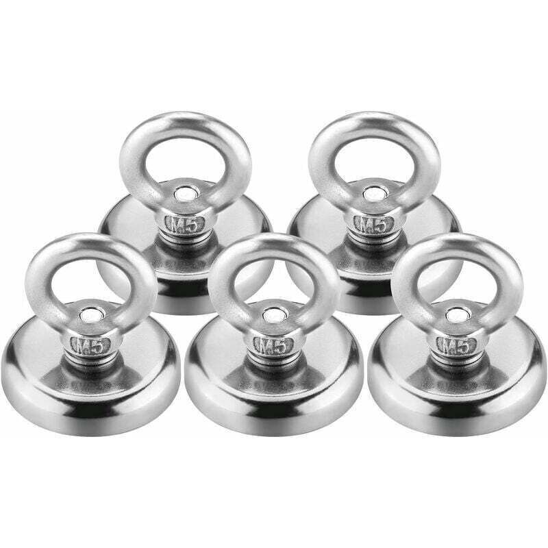 Lot de 5 aimants de pêche de levage, force de traction de 100 lb, aimants super puissants, grands aimants en terres rares, puissants aimants de
