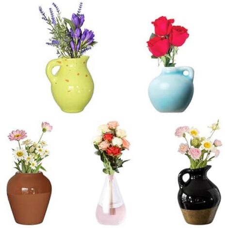 Lot de 5 aimants pour réfrigérateur en forme de mini vases et de petites plantes
