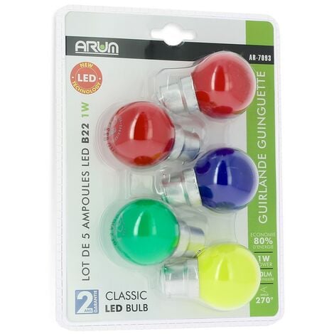 Lot de 5 Ampoules B22 Blister Panaché Guirlande guinguette extérieur