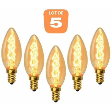 lot de 5 ampoules C35 décoart incandescente vintage flamme 40W E14 2350K - 2350K blanc chaud
