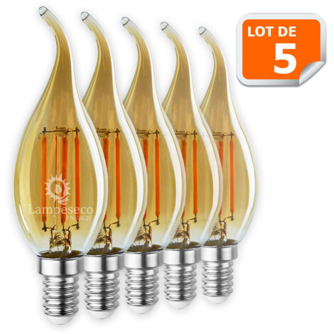 Lot de 5 Ampoules décorative led à filament Doré 4 watt (éq. 42 Watt) Culot E14