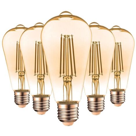 Lot de 5 AMPOULES E27 7W ST64 2200K Type Edison | Température de Couleur: Blanc chaud 2200K
