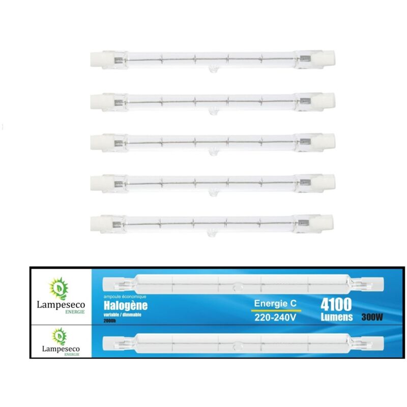 Lot de 5 Ampoules halogène linéaire J118 300w R7s gradable lumière chaude 2800K Lot de 5 Ampoules halogène linéaire J118 300w R7s gradable lumière chaude 2800K