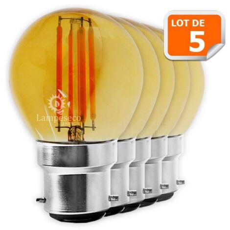 Lot de 5 Ampoules Led Filament Culot B22 forme G45 4 Watt 400 Lumens