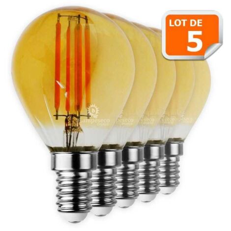 Lot de 5 Ampoules Led Filament forme G45 4 Watt (éq 42 watts) Culot E14