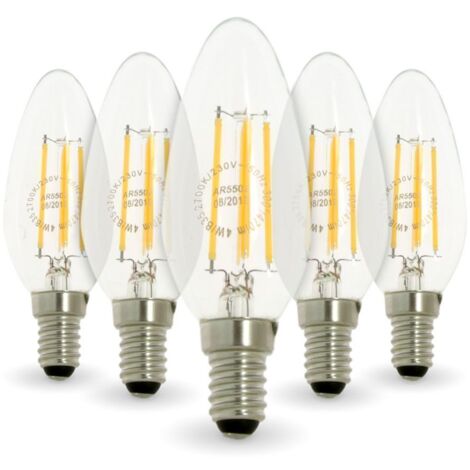 Lot de 5 Ampoules LED Flamme Filament 4W eq. 40W Culot E14 2700K