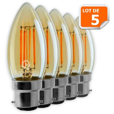 Lot de 5 Ampoules Led Flamme Filament Doré 4 watt (éq. 42 Watt) Culot B22