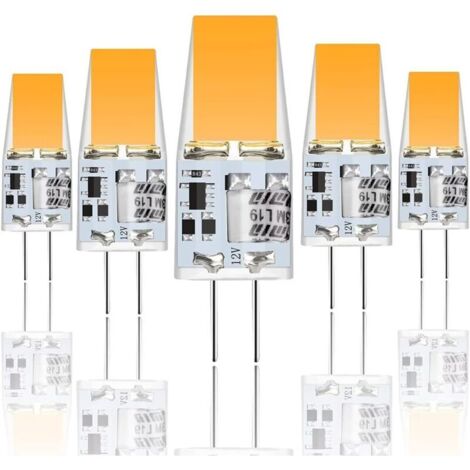 Lot de 5 ampoules LED G4, 5 W - Remplace les ampoules halogènes de 50 W - Blanc chaud 3000 K - 500 lm - 12 V AC/DC - Pas de scintillement - Intensité non variable [Classe énergétique E]