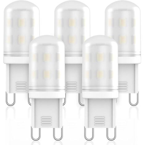 Lot de 5 ampoules LED G9 2 W de rechange pour ampoule halogène G9 28 W 25 W 20 W, ampoule LED G9, IRC 85+, pas de scintillement, 360 degrés, intensité non variable (lot de 5, 6000 K blanc froid)