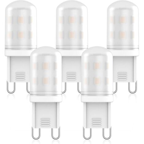 Lot de 5 ampoules LED G9 2 W de rechange pour ampoule halogène G9 28 W 25 W 20 W, blanc chaud 2700 K, AC 220 V-240 V, ampoule LED G9, IRC 85+, pas de scintillement, angle de 360 degrés, non
