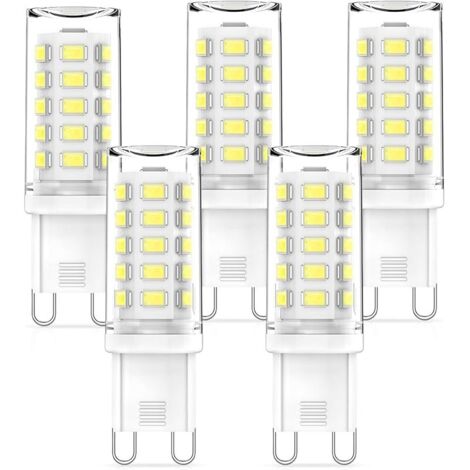 Lot de 5 ampoules LED G9 à intensité variable 3 W Blanc froid 6000 K de rechange pour ampoules halogènes 50 W 40 W, angle d'éclairage 360 °, sans scintillement, IRC  83, AC 220-240 V