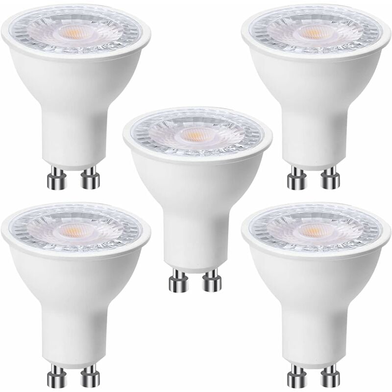 Lot de 5 ampoules LED GU10 6 W (équivalent à 60 W), Blanc Chaud 3000K 500 lumens, Ampoule led gu10 120° Larges Faisceaux, Spot Encastré sans