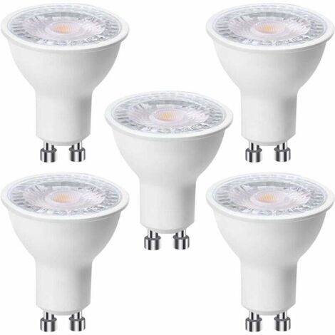 Lot de 5 Ampoules LED GU10 6W (équivalent à 60 W), Blanc Froid 6000K 500 lumens, Ampoule led gu10 120° Larges Faisceaux, Spot Encastré sans Scintillements, Dimmable [Classe énergétique F]