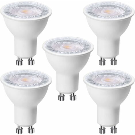 Lot de 5 Ampoules LED GU10 6W (équivalent à 60 W), Blanc Froid 6000K 500 lumens, Ampoule led gu10 120° Larges Faisceaux, Spot Encastré sans Scintillements, Dimmable [Classe énergétique F]