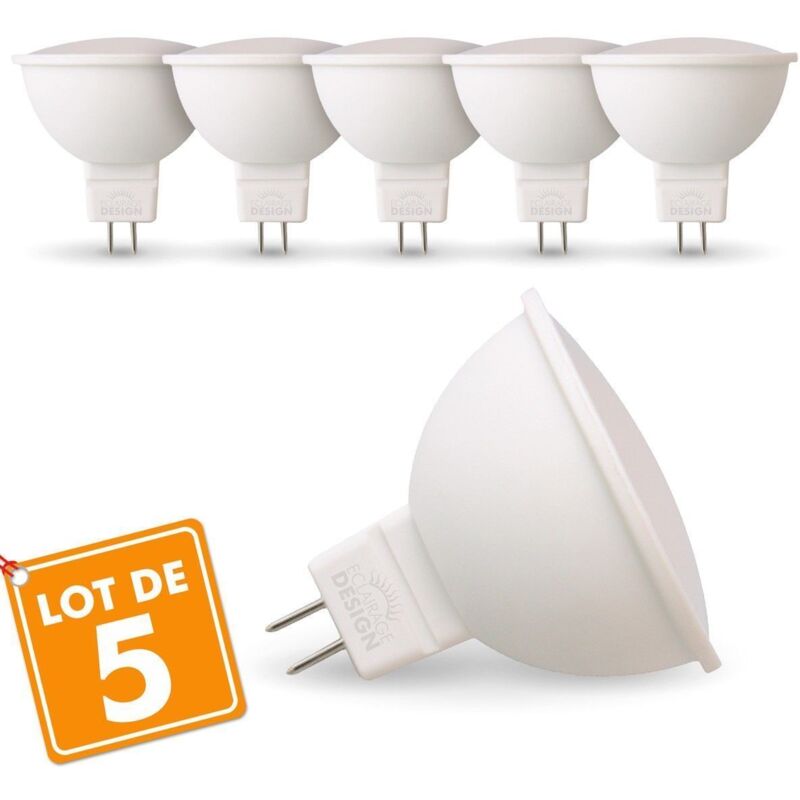 Lot de 5 Ampoules led GU5.3 MR16 5W Eq 40W Température de Couleur: Blanc chaud 2700K