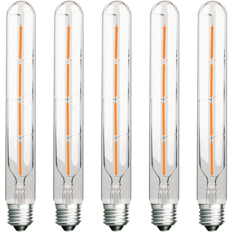 Lot de 5 Ampoules Long Tube, Filament led Edison, 4W, Équivalent Incandescence 40W, Culot E27, Blanc Chaud 2700K, 400LM, Verre Transparent, 360 Angle
