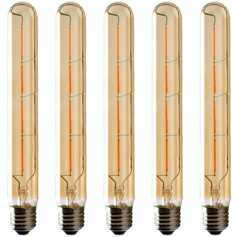 BEIJIYI Lot de 5 Ampoules T225 Long Tube, Filament LED Edison, 6W Culot E27 Blanc Chaud, Verre Ambré Pour Décorative Ampoule, AC 220-240V