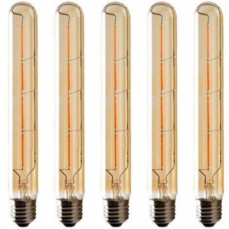 Lot de 5 Ampoules T225 Long Tube, Filament LED Edison, 6W Culot E27 Blanc Chaud, Verre Ambré Pour Décorative Ampoule, AC 220-240V