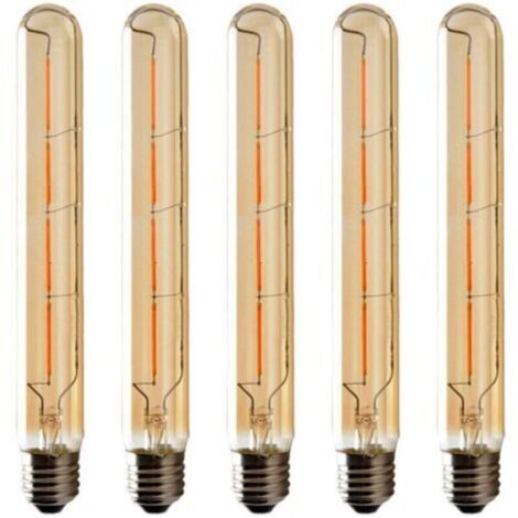 Lot de 5 Ampoules T225 Long Tube, Filament LED Edison, 6W Culot E27 Blanc Chaud, Verre Ambré Pour Décorative Ampoule, AC 220-240V