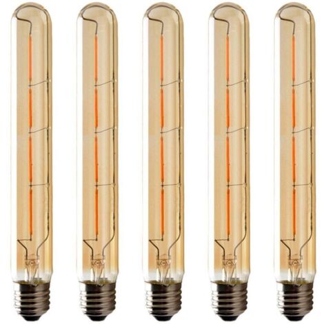 Lot de 5 Ampoules T225 Long Tube, Filament LED Edison, 6W Culot E27 Blanc Chaud, Verre Ambré Pour Décorative Ampoule, AC 220-240V