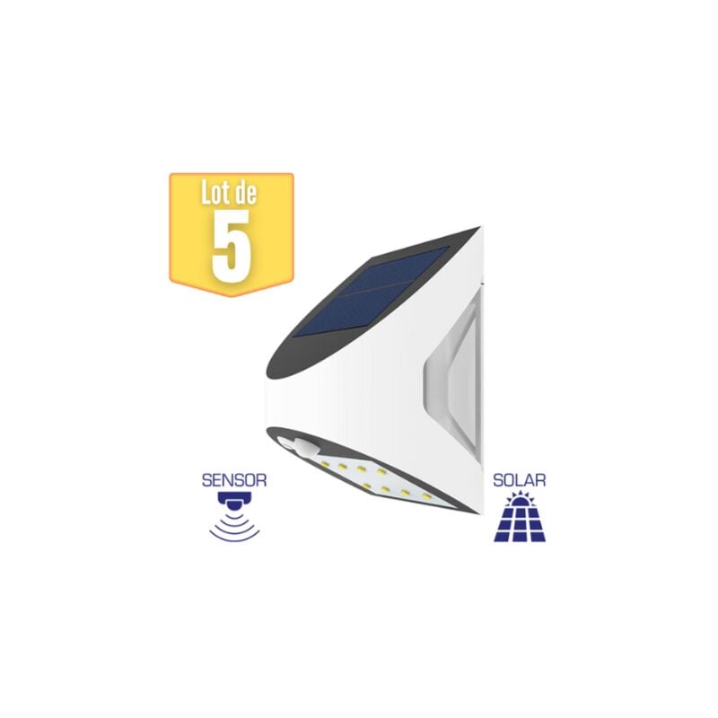 Lot de 5 appliques murales solaires à led 3W IP54 avec détecteur de mouvement