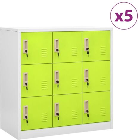 Lot de 5 Armoires à casiers  Armoires de chambre Armoires de rangement Gris clair et vert 90x45x92,5 cm Acier 97524