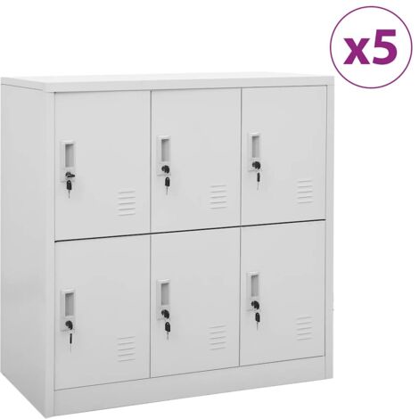 Lot de 5 Armoires à casiers Meuble de Rangement - Style Contemporain Gris clair 90x45x92,5 cm Acier BV574306 - BonneVie