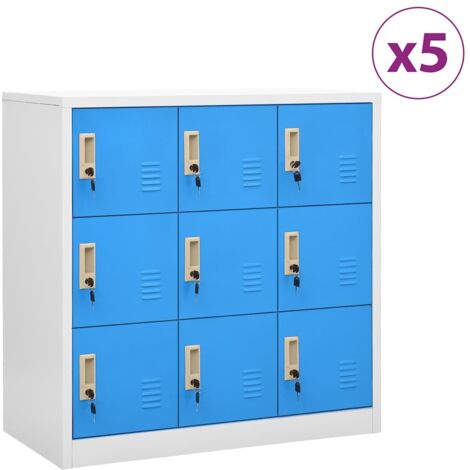 Lot de 5 Armoires à casiers Meuble de Rangement - Style Contemporain Gris clair et bleu 90x45x92,5 cm Acier BV288488 - BonneVie