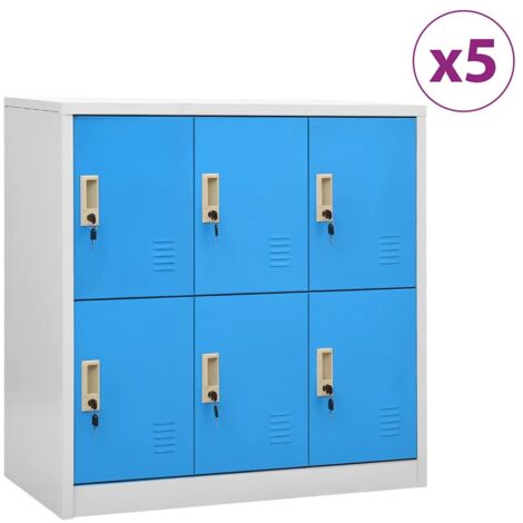 Lot de 5 Armoires à casiers Meuble de Rangement - Style Contemporain Gris clair et bleu 90x45x92,5 cm Acier BV292817 - BonneVie