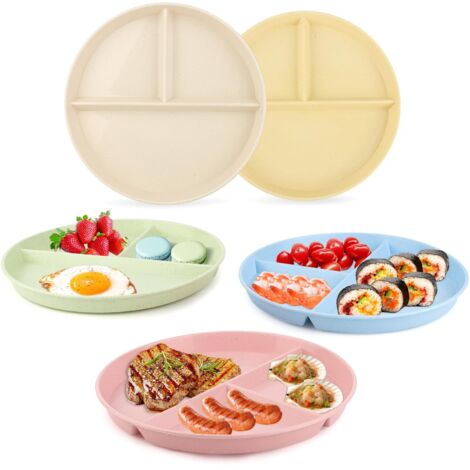 Lot de 5 Assiettes Compartimentées en Plastique Réutilisable - Incassables pour Adultes et Enfants - Micro-ondes & Lave-vaisselle
