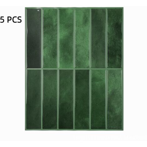 Lot de 5 autocollants muraux 3D à effet résine verts 23×29cm, auto-adhésifs et imperméables, décoration murale pour salon, chambre et entrée