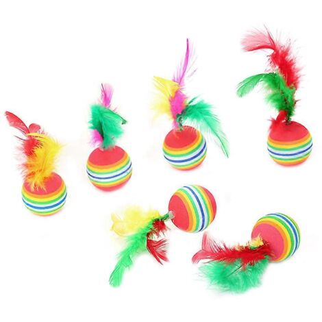Lot de 5 balles à plumes pour chat, idéales pour stimuler l'imagination de votre félin.