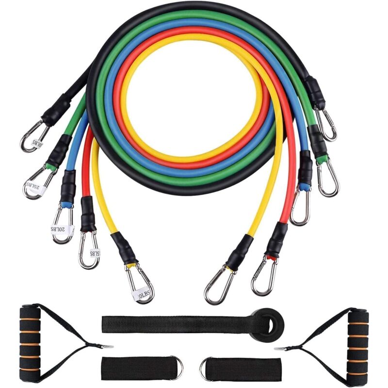 Lot de 5 bandes de résistance avec poignée pour musculation, tubes de fitness, bandes de tension, équipement de gym pour hommes et femmes