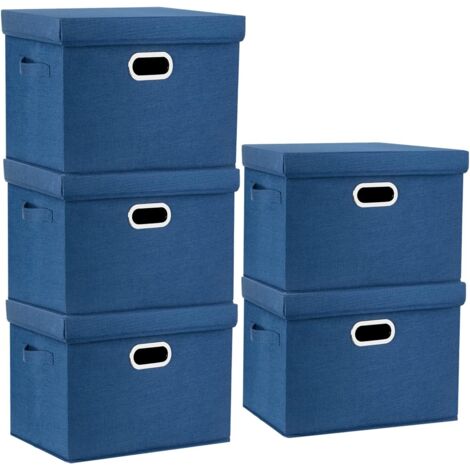 Lot de 5 Boîte de rangement, Tissu pliable, Couvercle inclus, Lavable, Polyester, 44x30x29 cm, Maison bureau