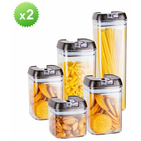 Lot de 5 Boîtes de Conservation Alimentaire avec Couvercles Hermétiques Noirs Ensemble de Récipient à Nourriture en Plastique sans BPA Conservation à Céréales Fruits Secs