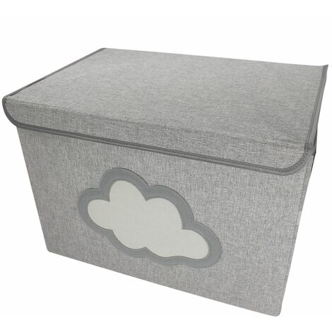 Lot de 5 boites de rangement, coffre à jouets pour enfant avec couvercle - 50 x 35.5 x 35 cm - Gris Nuage - Monsieur Bébé