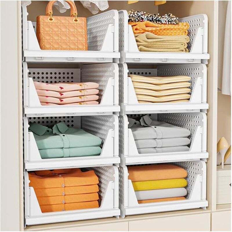 Lot de 5 boîtes de rangement empilables pour vêtements – Organisateur pliable pour tiroir et armoire – Rangement salle de bain, cuisine, buanderie –