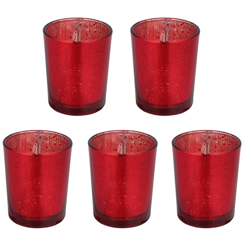 Lot de 5 bougeoirs en verre pour décoration de bureau, pour la maison ou le bureau (rouge)
