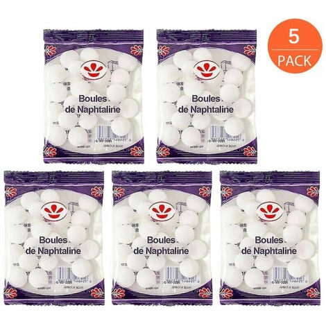 LOKIUA Lot de 5 boules de naphtaline blanches Non toxiques pour garde-robe enlever les cafards avec un parfum naturel de haute qualité MNS