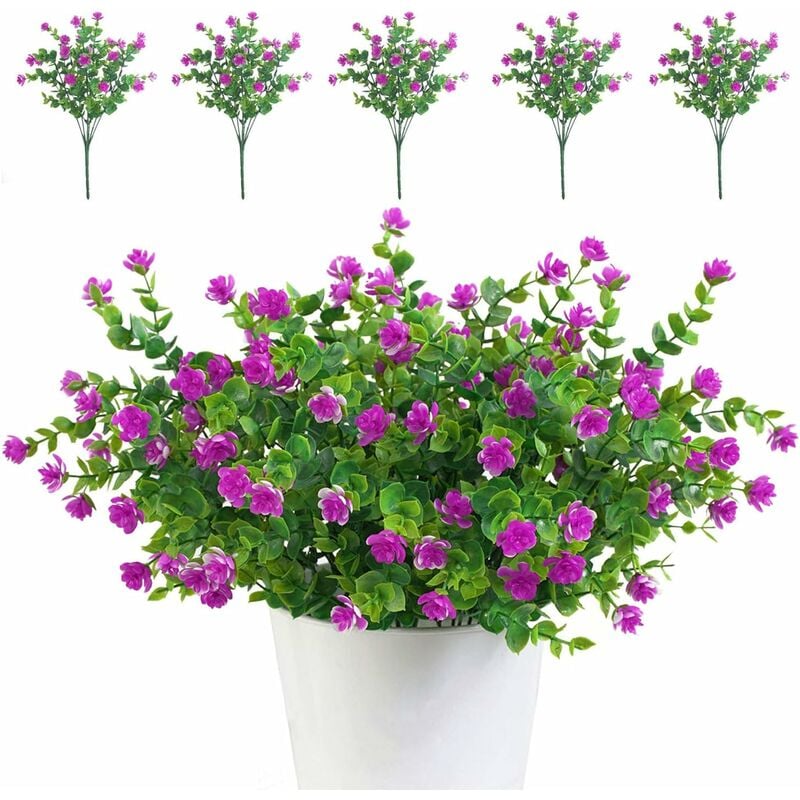 Lot de 5 Bouquets de Fleurs Artificielles, Plantes de Verdure Résistantes aux UV pour Extérieur,Intérieur,Balcon,Jardin,Bureau,Mariage,Fête Décor