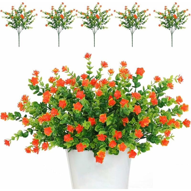 Groofoo - Lot de 5 Bouquets de Fleurs Artificielles,Plantes de Verdure Résistantes aux uv pour Extérieur,Intérieur,Balcon,Jardin,Bureau,Mariage,Fête