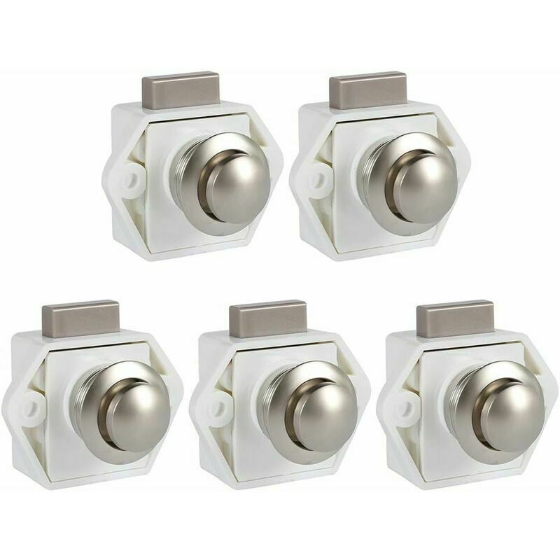 KZQ - Lot de 5 Boutons Poussoirs Loquets sans Clé - Serrures de Porte Meuble Fermeture pour rv, Caravane, Placard, Meuble d'Épaisseur (Blanc)