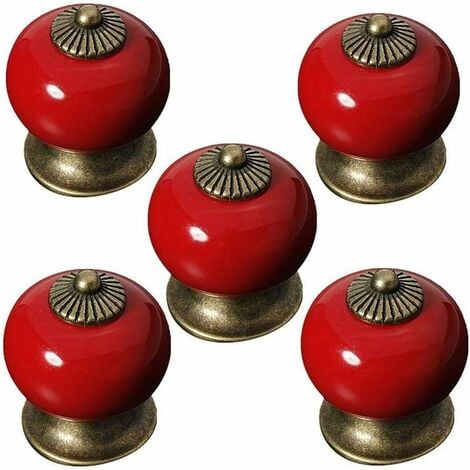 Lot de 5 boutons ronds en céramique pour portes de placard, tiroir, placard, armoire, style rustique