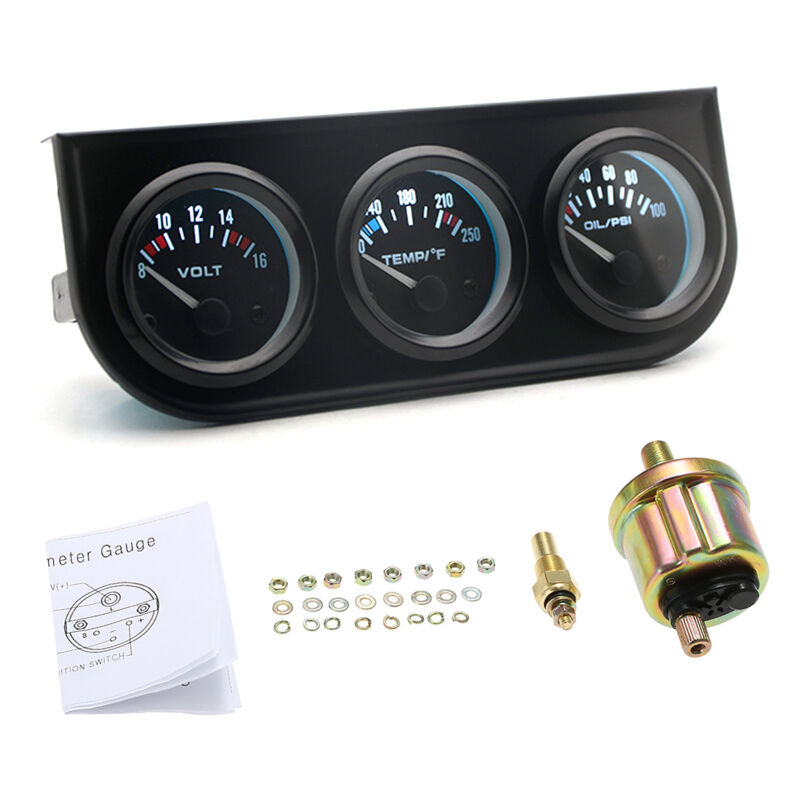 Benobby Kids - Kit de jauge triple 52 mm, 3 en 1, compteur de voiture, voltmètre, jauge d'eau et d'huile