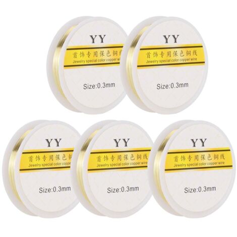 Lot de 5 brins de fil de cuivre de 0,3 mm pour la création de bracelets et colliers, couleur or clair.