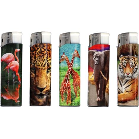 Lot de 5 briquets à gaz piézoélectriques classiques avec animaux sauvages