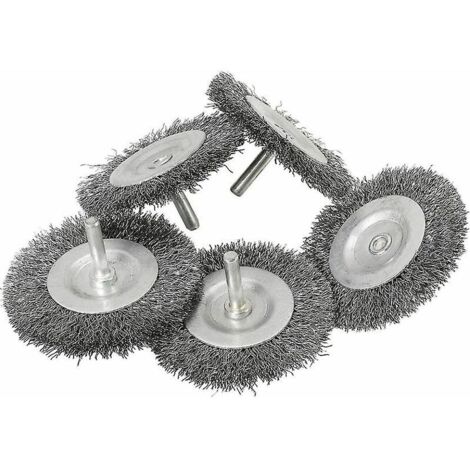 Lot de 5 brosses à disque en fil d'acier de 75 mm avec tige de 6 mm pour le métal et la pierre - Idéal pour le décapage, le décapage, le grattage et le nettoyage