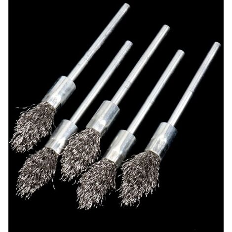 Lot de 5 brosses métalliques allongées, type torche, manche de 6 mm, pour le décapage, le nettoyage et le polissage des métaux, brosse en acier inoxydable, tête de meulage pour machines